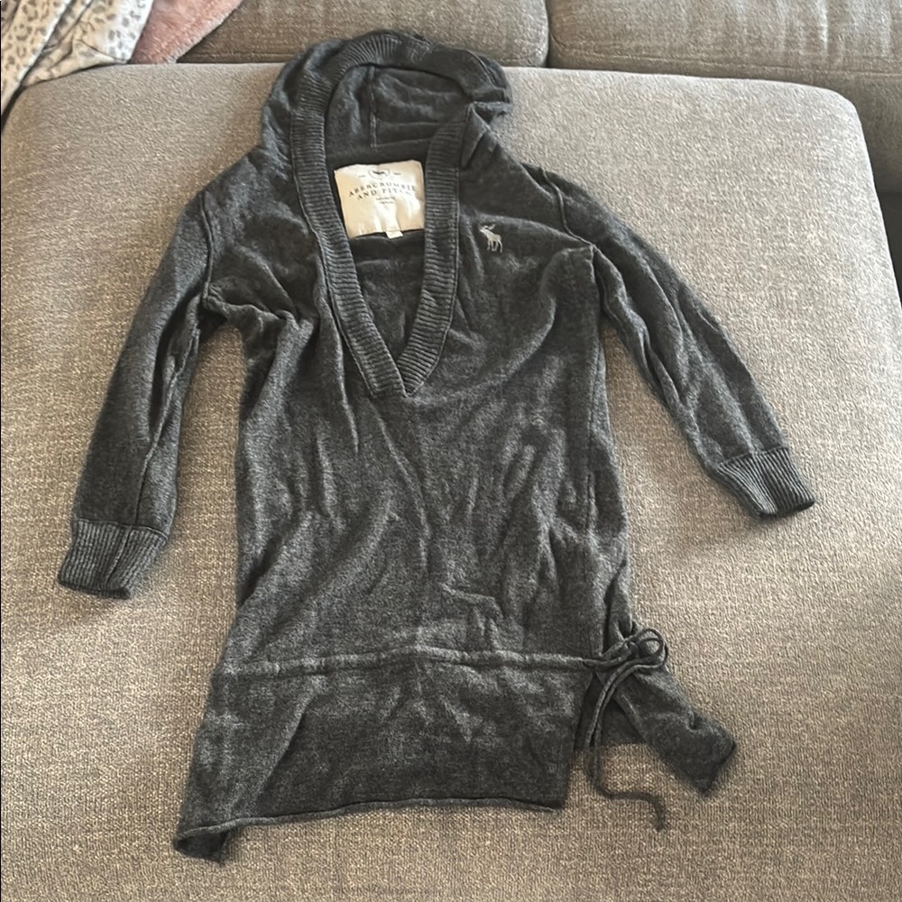 Gray Hooded Sweater Dress